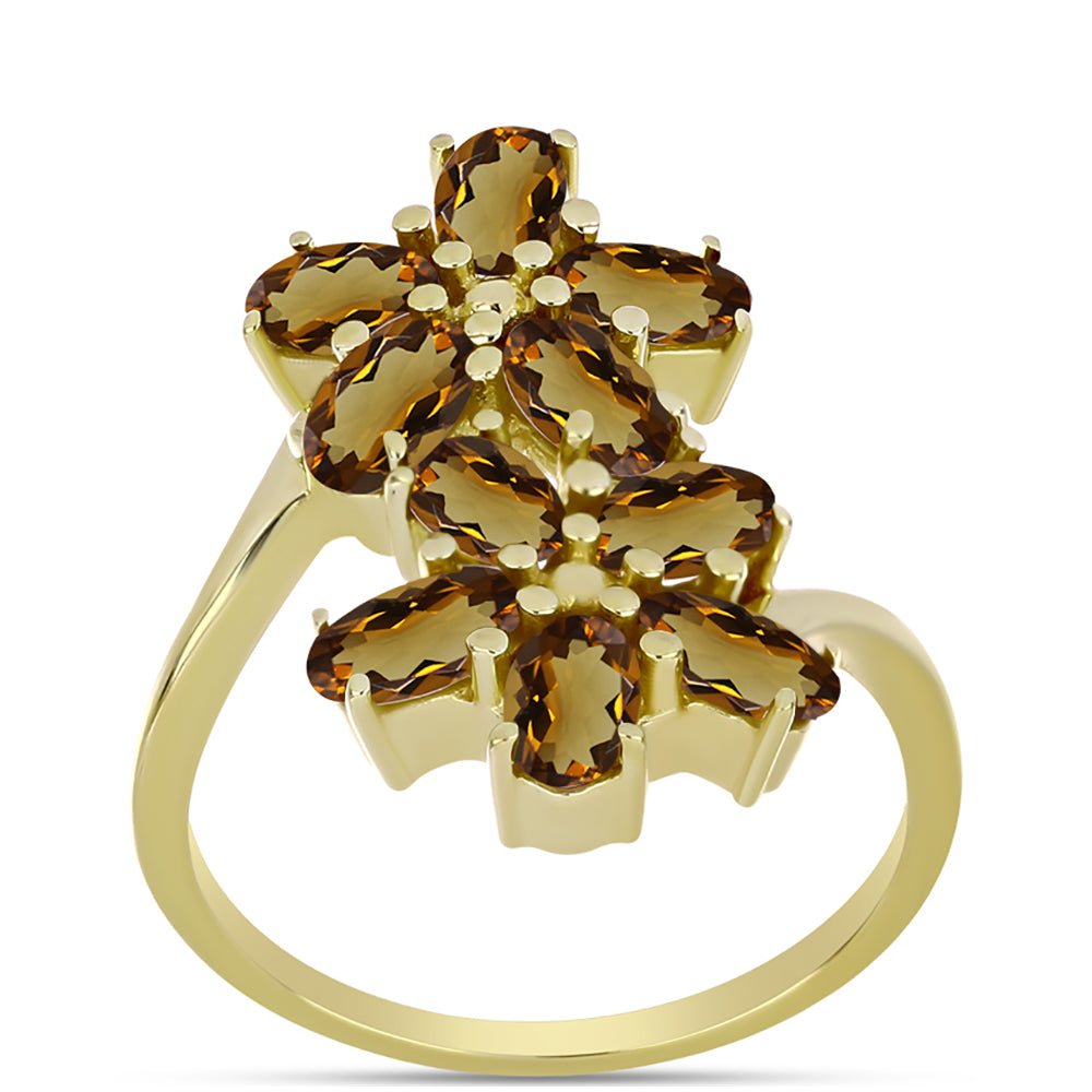Anillo de Plata Bañada en Oro con Cuarzo Coñac 3 
