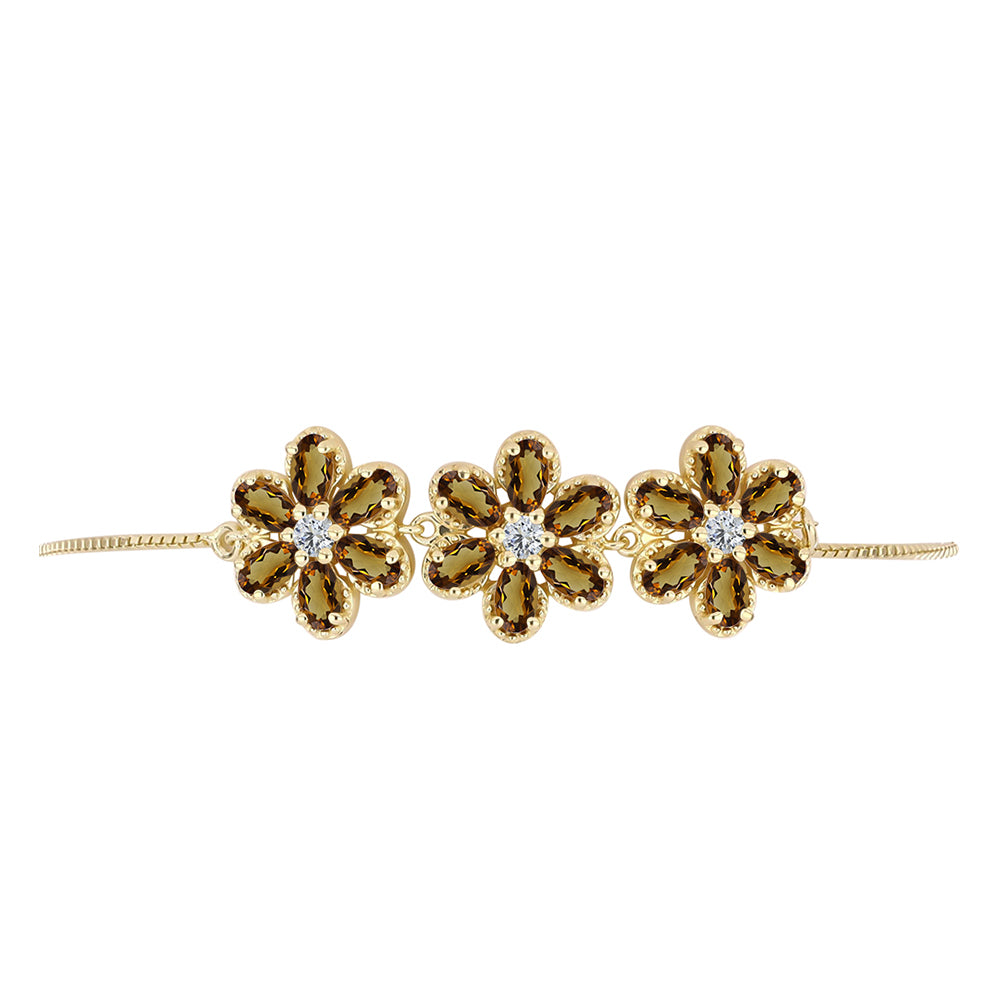 Pulsera de Plata Bañada en Oro con Cuarzo Coñac y Topacio Blanco 2 