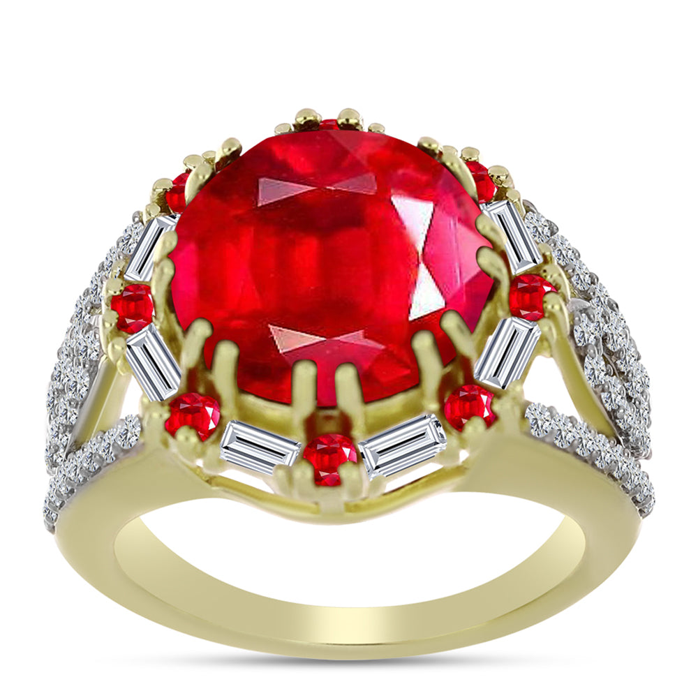 Anillo de Plata Bañada en Oro con Ágata Roja y Zircón Blanco