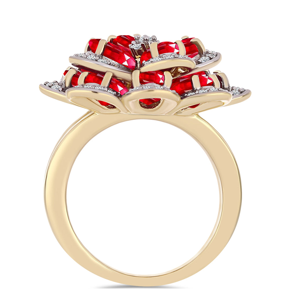 Anillo de Plata Bañada en Oro con Ágata Roja y Topacio Blanco