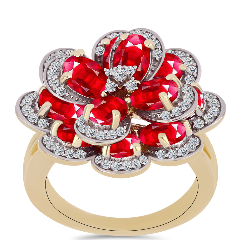 Anillo de Plata Bañada en Oro con Ágata Roja y Topacio Blanco 3 
