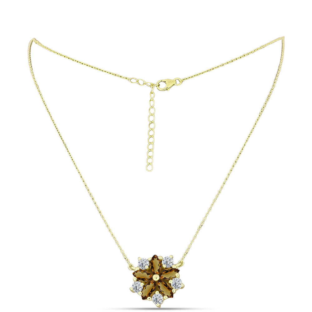 Collar de Plata Bañada en Oro con Cuarzo Coñac y Topacio Blanco 1 