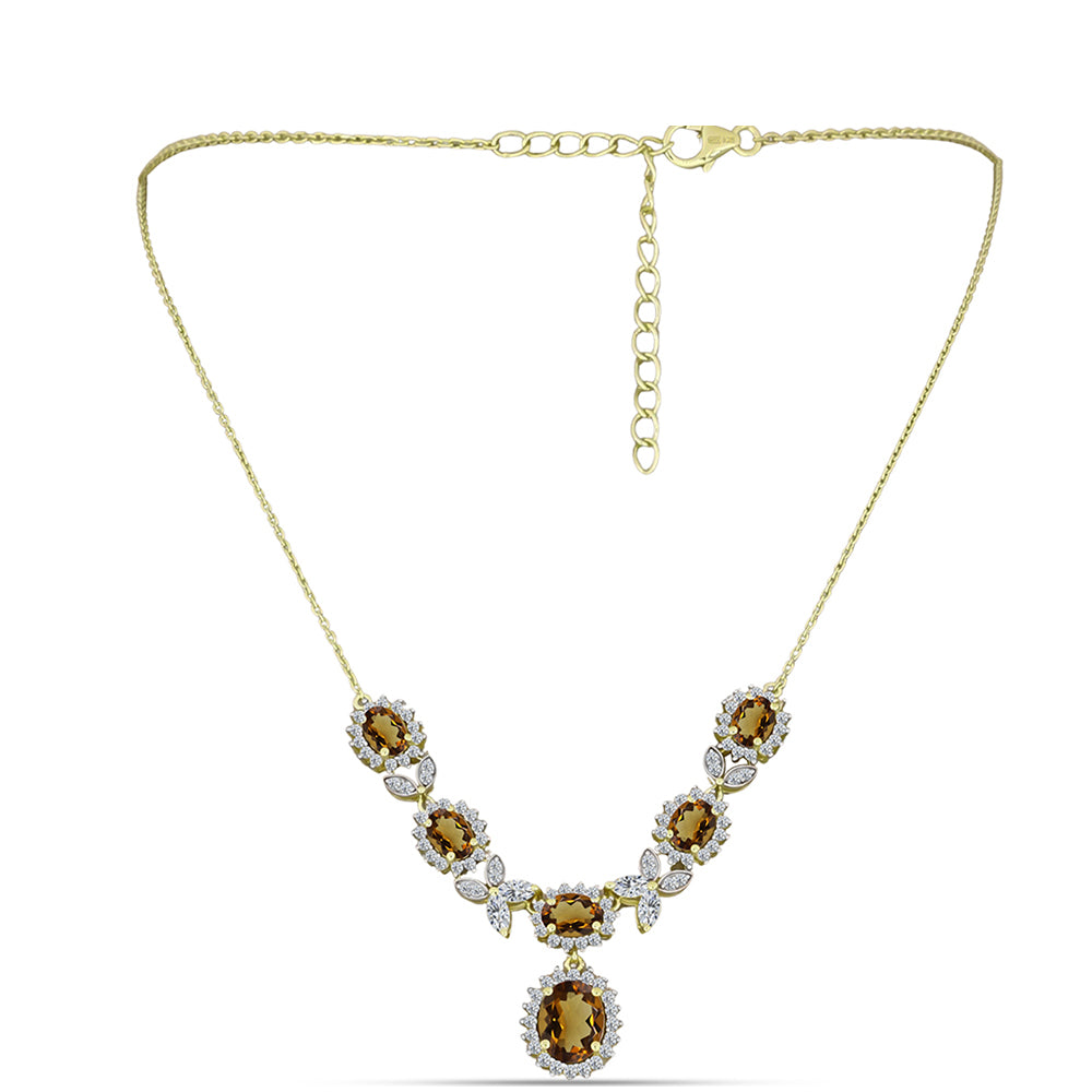 Collar de Plata Bañada en Oro con Cuarzo Coñac y Topacio Blanco