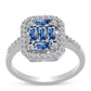 Anillo de Plata con Moisanita azul océano y Topacio Blanco