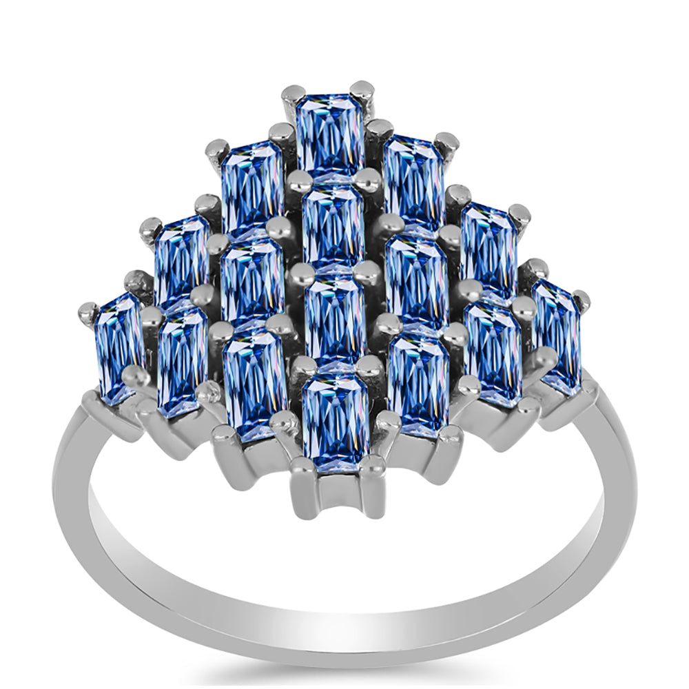 Anillo de Plata con Moisanita azul océano 3 