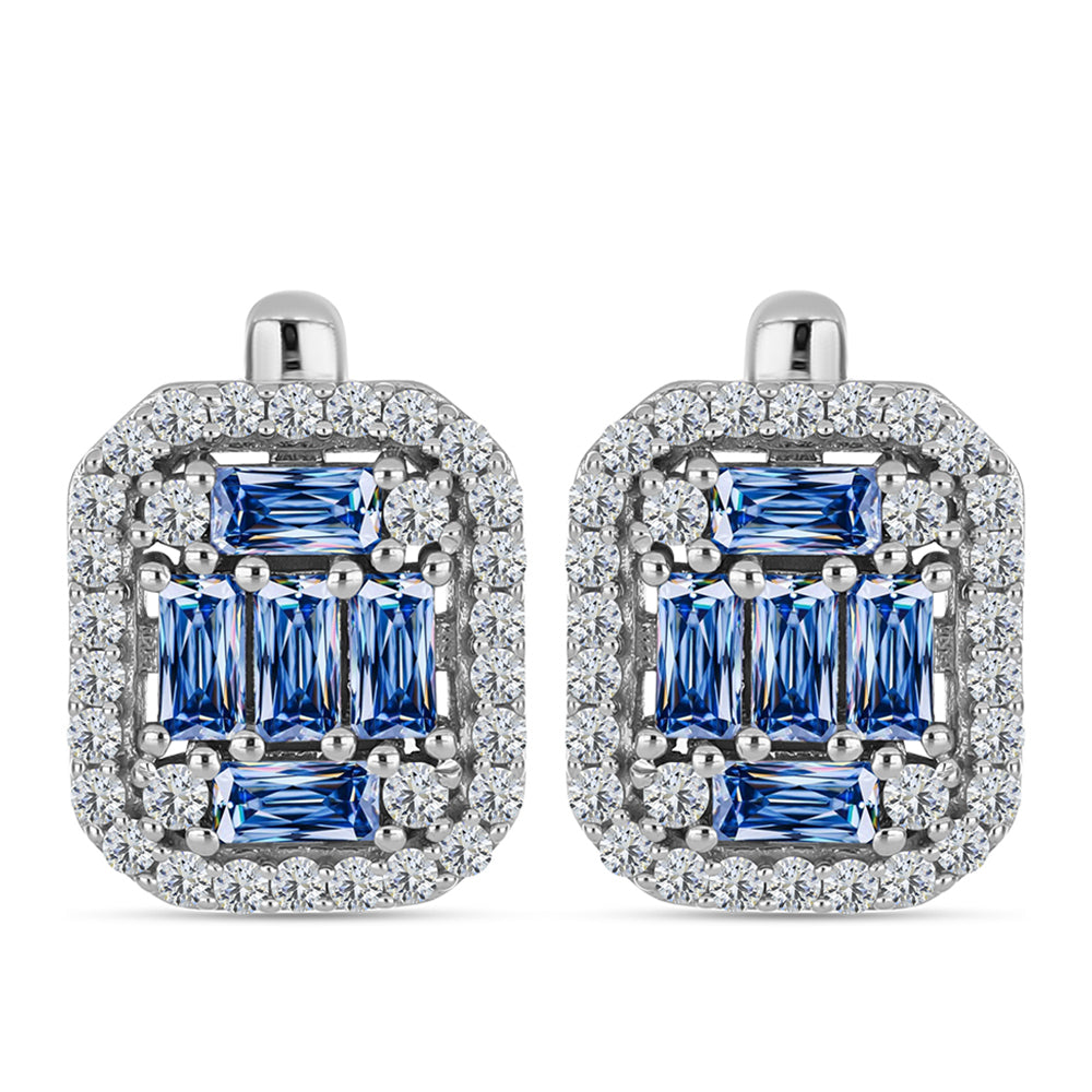 Pendientes de Plata con Moisanita azul océano y Topacio Blanco 1 