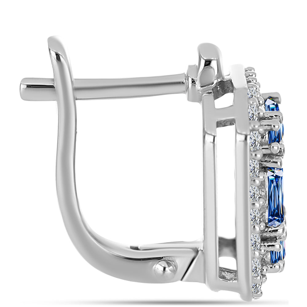 Pendientes de Plata con Moisanita azul océano y Topacio Blanco 2 