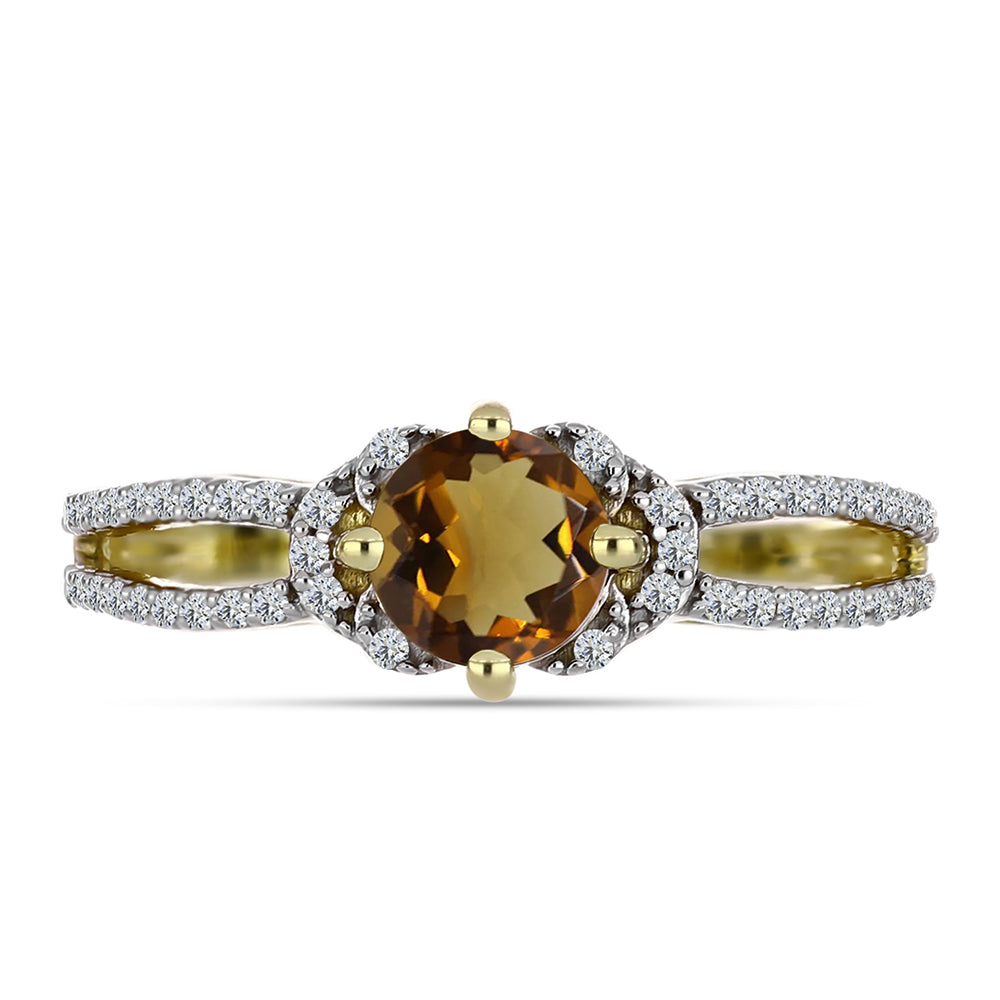 Anillo de Plata Bañada en Oro con Cuarzo Coñac y Topacio Blanco