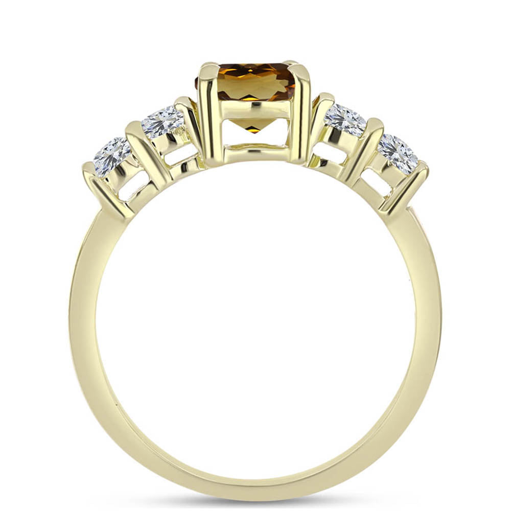 Anillo de Plata Bañada en Oro con Cuarzo Coñac y Topacio Blanco