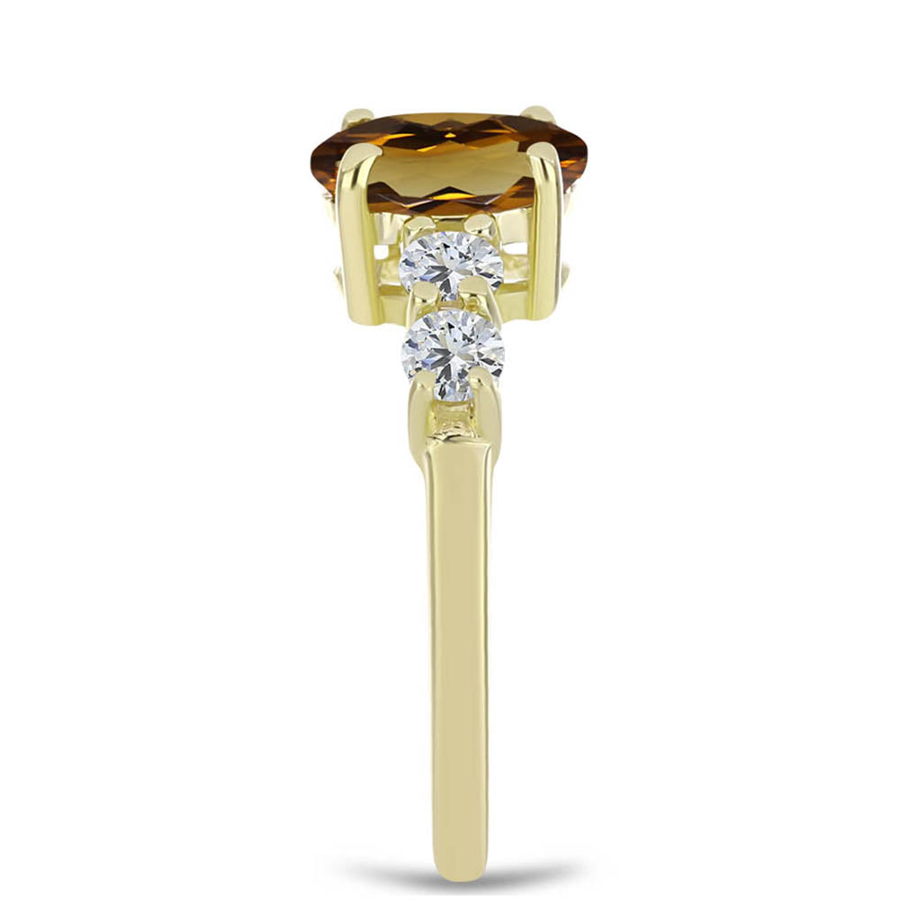 Anillo de Plata Bañada en Oro con Cuarzo Coñac y Topacio Blanco 4 