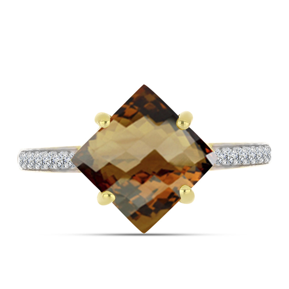 Anillo de Plata Bañada en Oro con Cuarzo Coñac y Topacio Blanco 1 