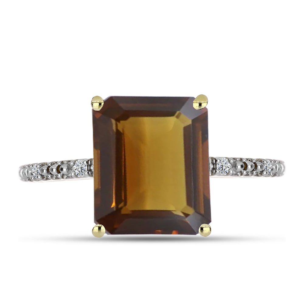 Anillo de Plata Bañada en Oro con Cuarzo Coñac y Topacio Blanco 1 
