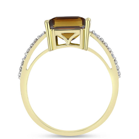 Anillo de Plata Bañada en Oro con Cuarzo Coñac y Topacio Blanco