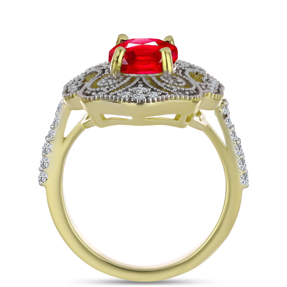 Anillo de Plata Bañada en Oro con Ágata Roja y Topacio Blanco 2 