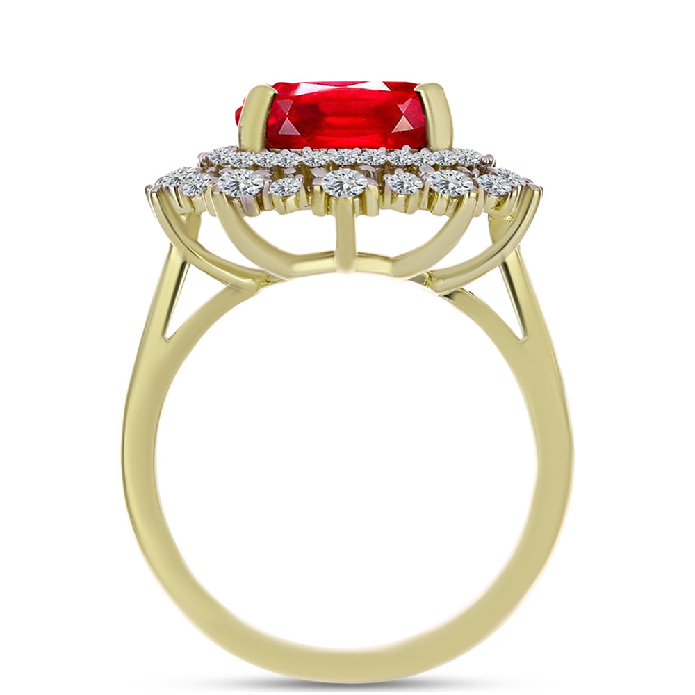 Anillo de Plata Bañada en Oro con Ágata Roja y Topacio Blanco 2 
