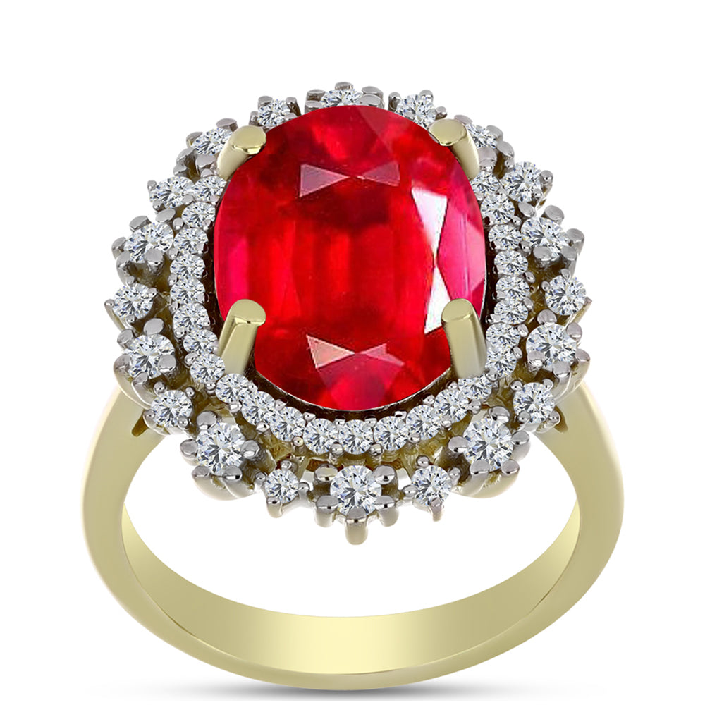 Anillo de Plata Bañada en Oro con Ágata Roja y Topacio Blanco 3 