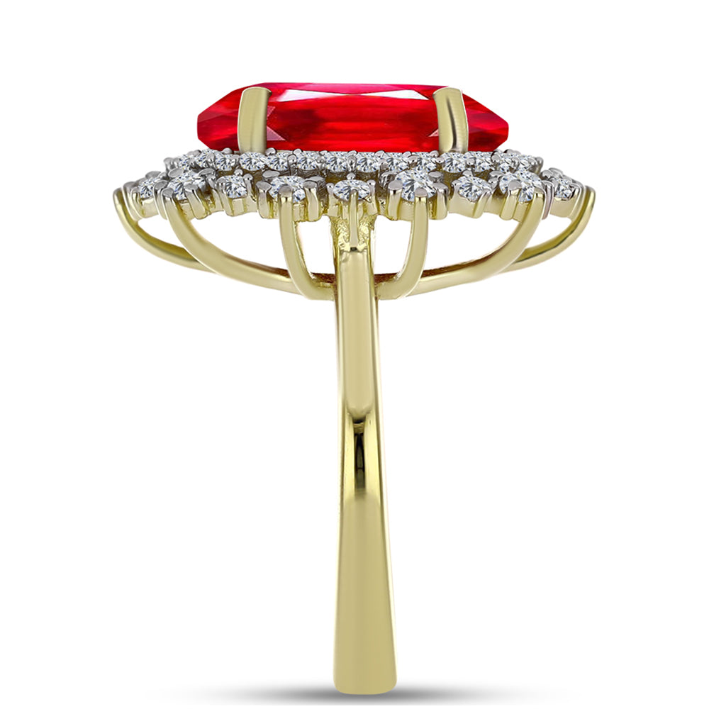 Anillo de Plata Bañada en Oro con Ágata Roja y Topacio Blanco