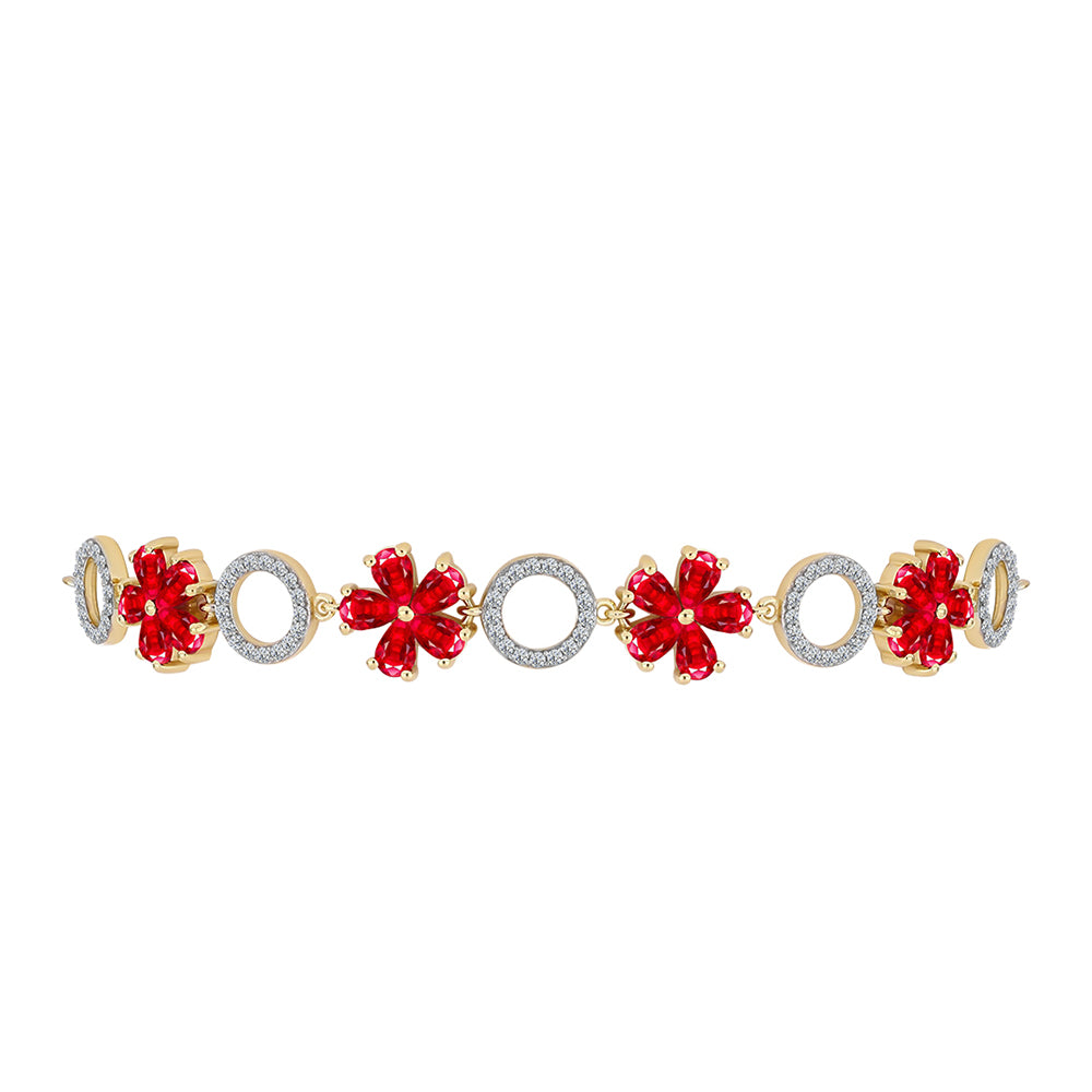 Pulsera de Plata Bañada en Oro con Ágata Roja y Topacio Blanco