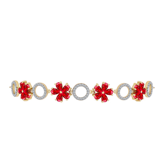 Pulsera de Plata Bañada en Oro con Ágata Roja y Topacio Blanco