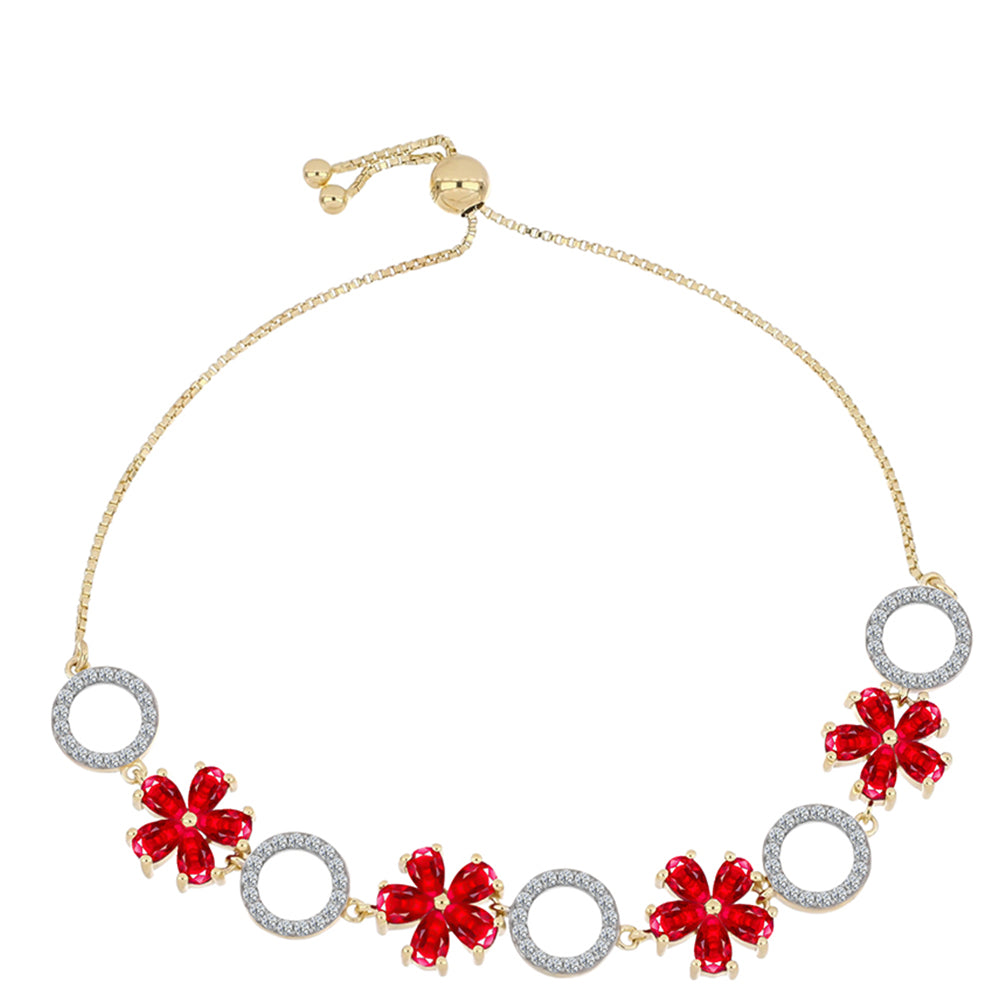 Pulsera de Plata Bañada en Oro con Ágata Roja y Topacio Blanco