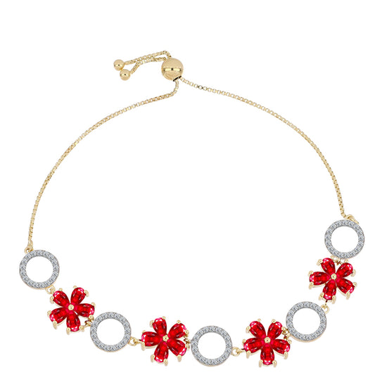 Pulsera de Plata Bañada en Oro con Ágata Roja y Topacio Blanco