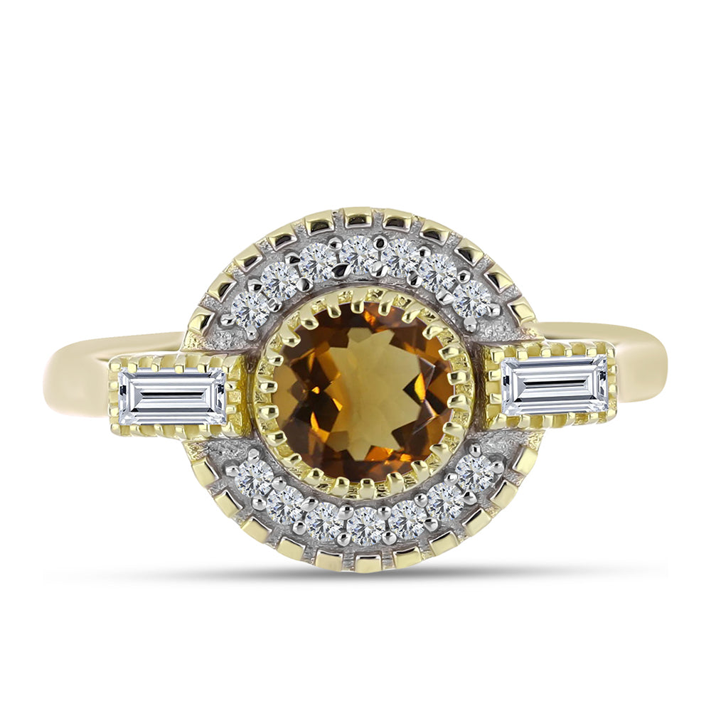 Anillo de Plata Bañada en Oro con Cuarzo Coñac y Topacio Blanco 1 