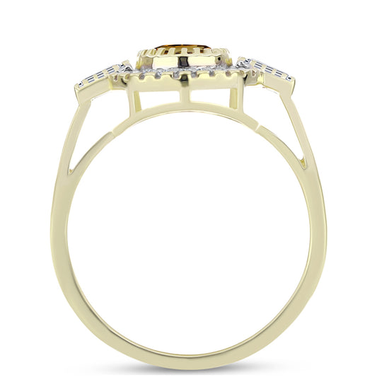 Anillo de Plata Bañada en Oro con Cuarzo Coñac y Topacio Blanco