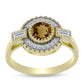 Anillo de Plata Bañada en Oro con Cuarzo Coñac y Topacio Blanco