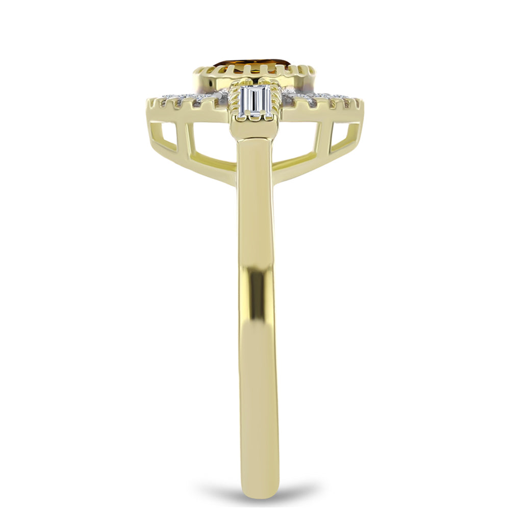 Anillo de Plata Bañada en Oro con Cuarzo Coñac y Topacio Blanco