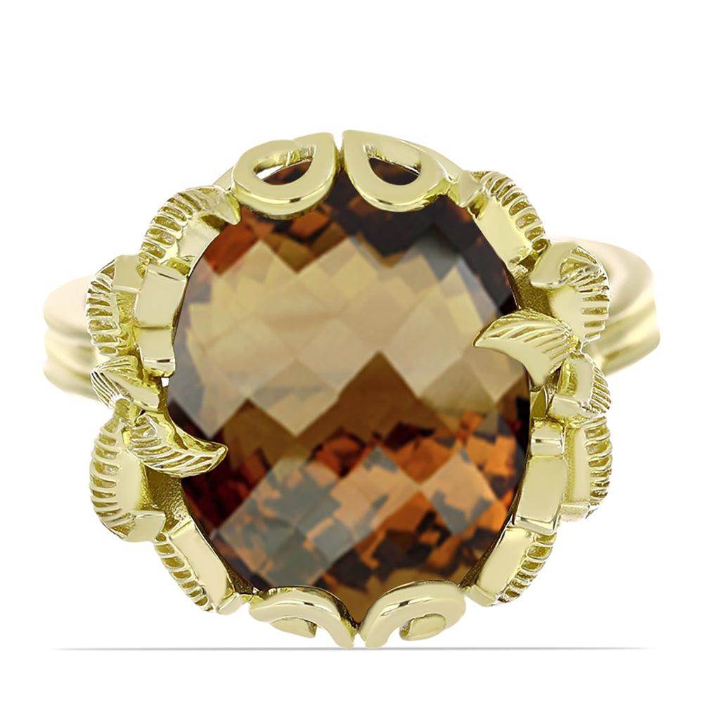 Anillo de Plata Bañada en Oro con Cuarzo Coñac 1 