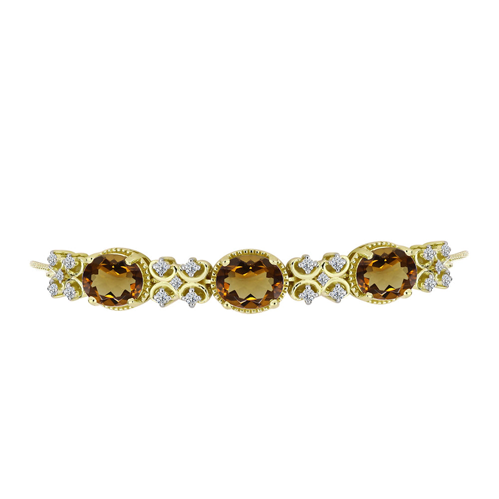 Pulsera de Plata Bañada en Oro con Cuarzo Coñac y Topacio Blanco