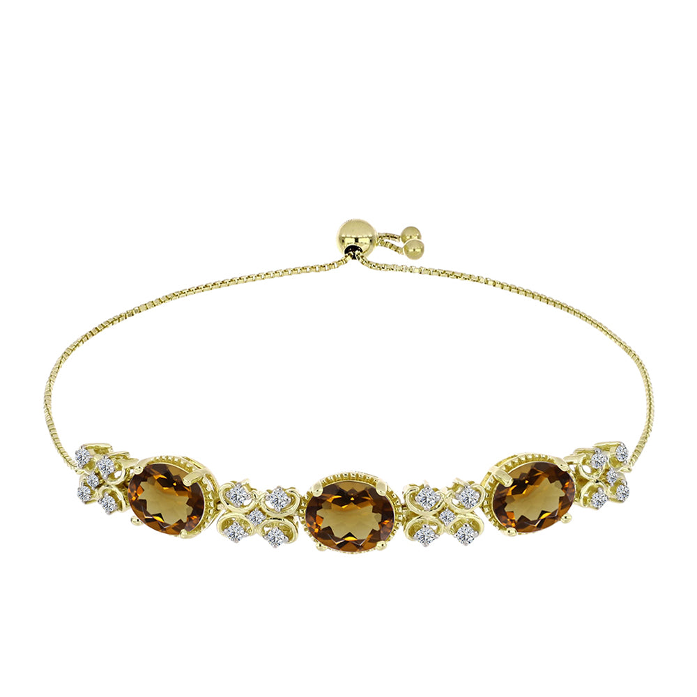 Pulsera de Plata Bañada en Oro con Cuarzo Coñac y Topacio Blanco 1 