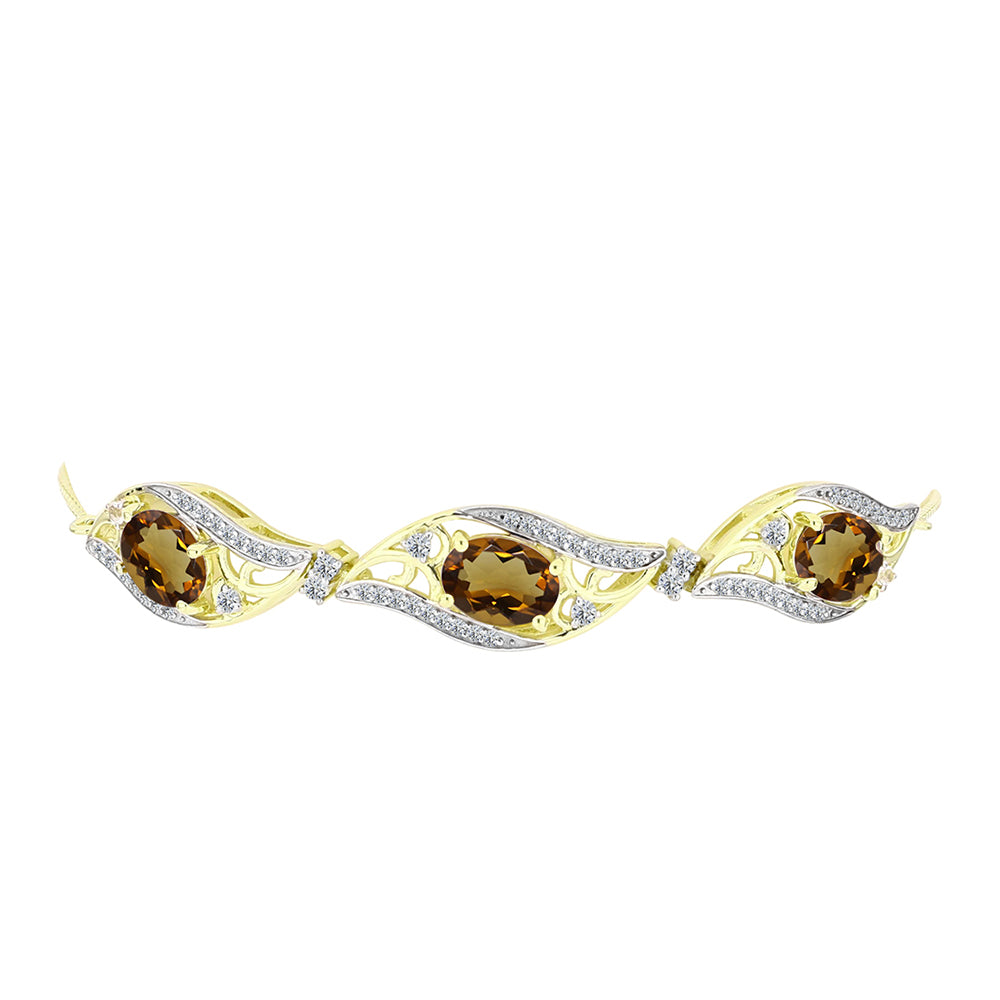 Pulsera de Plata Bañada en Oro con Cuarzo Coñac y Topacio Blanco 2 