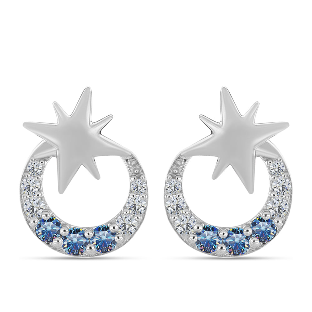 Pendientes de Plata con Moisanita azul océano y Topacio Blanco