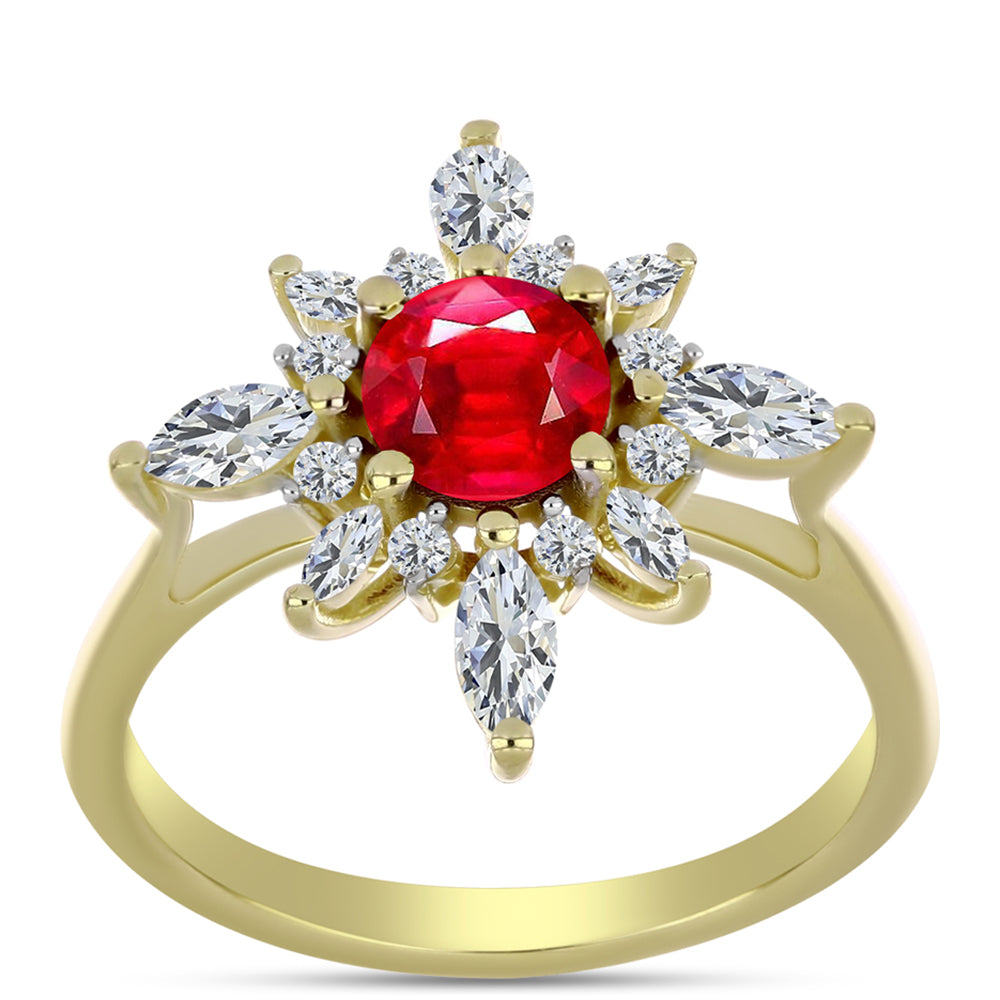 Anillo de Plata Bañada en Oro con Ágata Roja y Topacio Blanco 3 