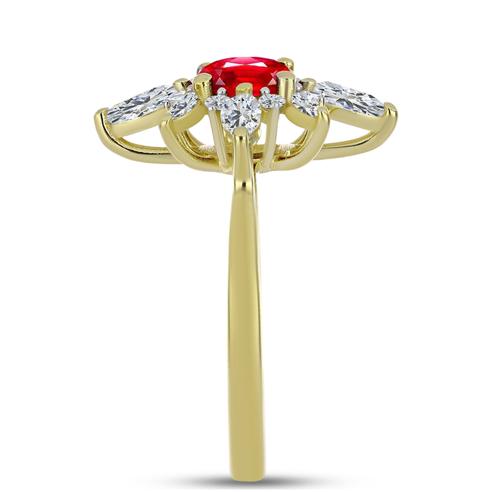 Anillo de Plata Bañada en Oro con Ágata Roja y Topacio Blanco 4 