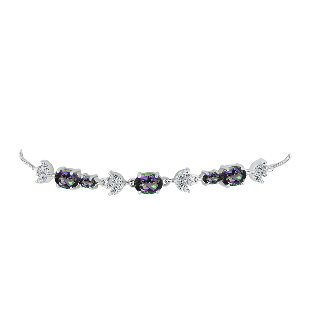 Pulsera de Plata con Cuarzo Místico Verde de Brasil y Topacio Blanco 1 