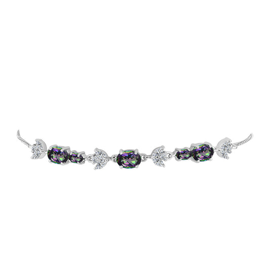 Pulsera de Plata con Cuarzo Místico Verde de Brasil y Topacio Blanco