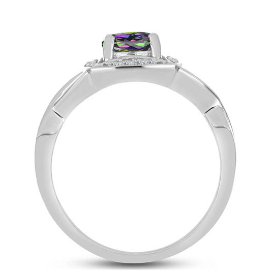 Anillo de Plata con Cuarzo Místico Verde de Brasil y Topacio Blanco