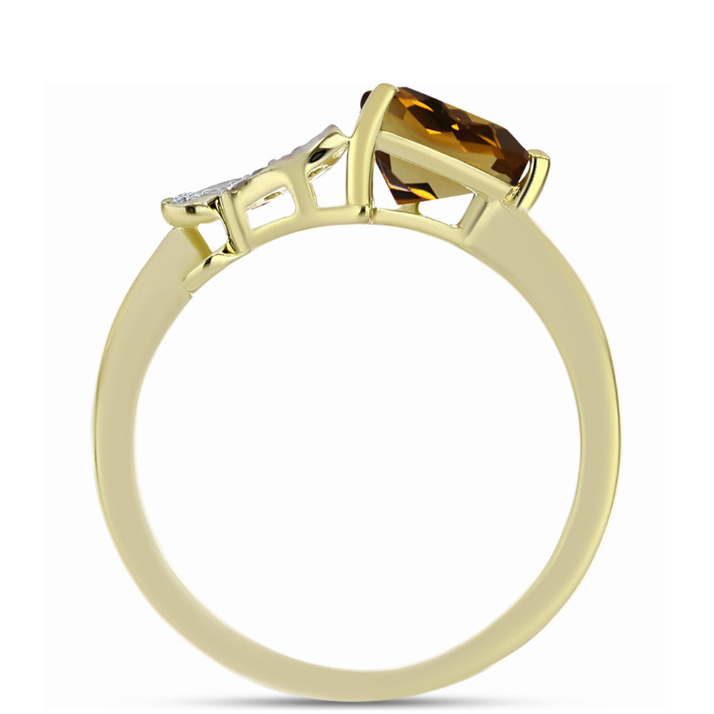 Anillo de Plata Bañada en Oro con Cuarzo Coñac y Topacio Blanco 2 
