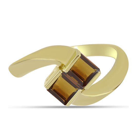 Anillo de Plata Bañada en Oro con Cuarzo Coñac