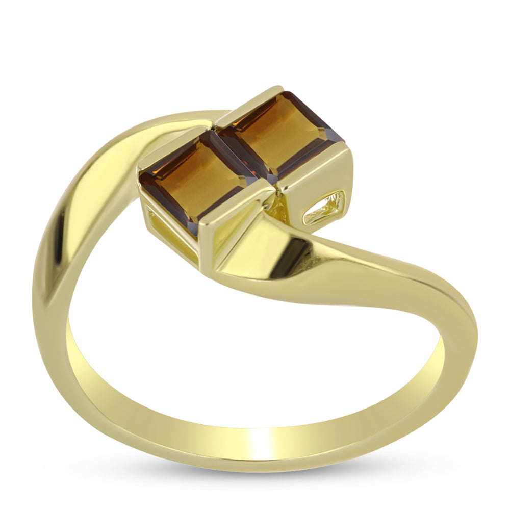 Anillo de Plata Bañada en Oro con Cuarzo Coñac