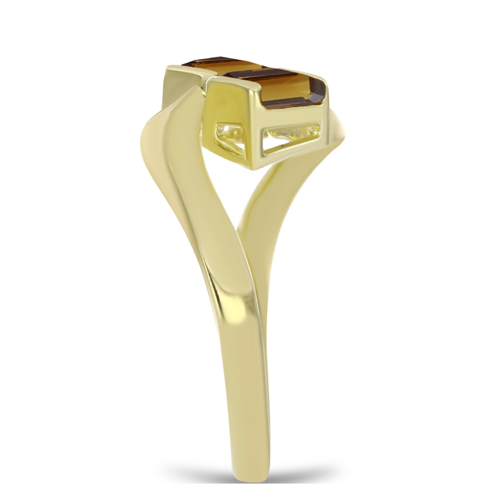 Anillo de Plata Bañada en Oro con Cuarzo Coñac