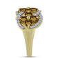 Anillo de Plata Bañada en Oro con Cuarzo Coñac y Topacio Blanco