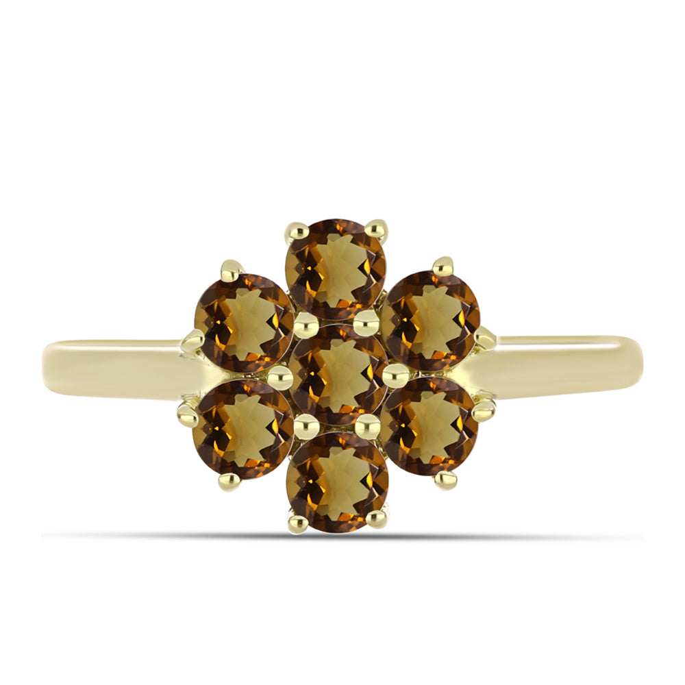 Anillo de Plata Bañada en Oro con Cuarzo Coñac