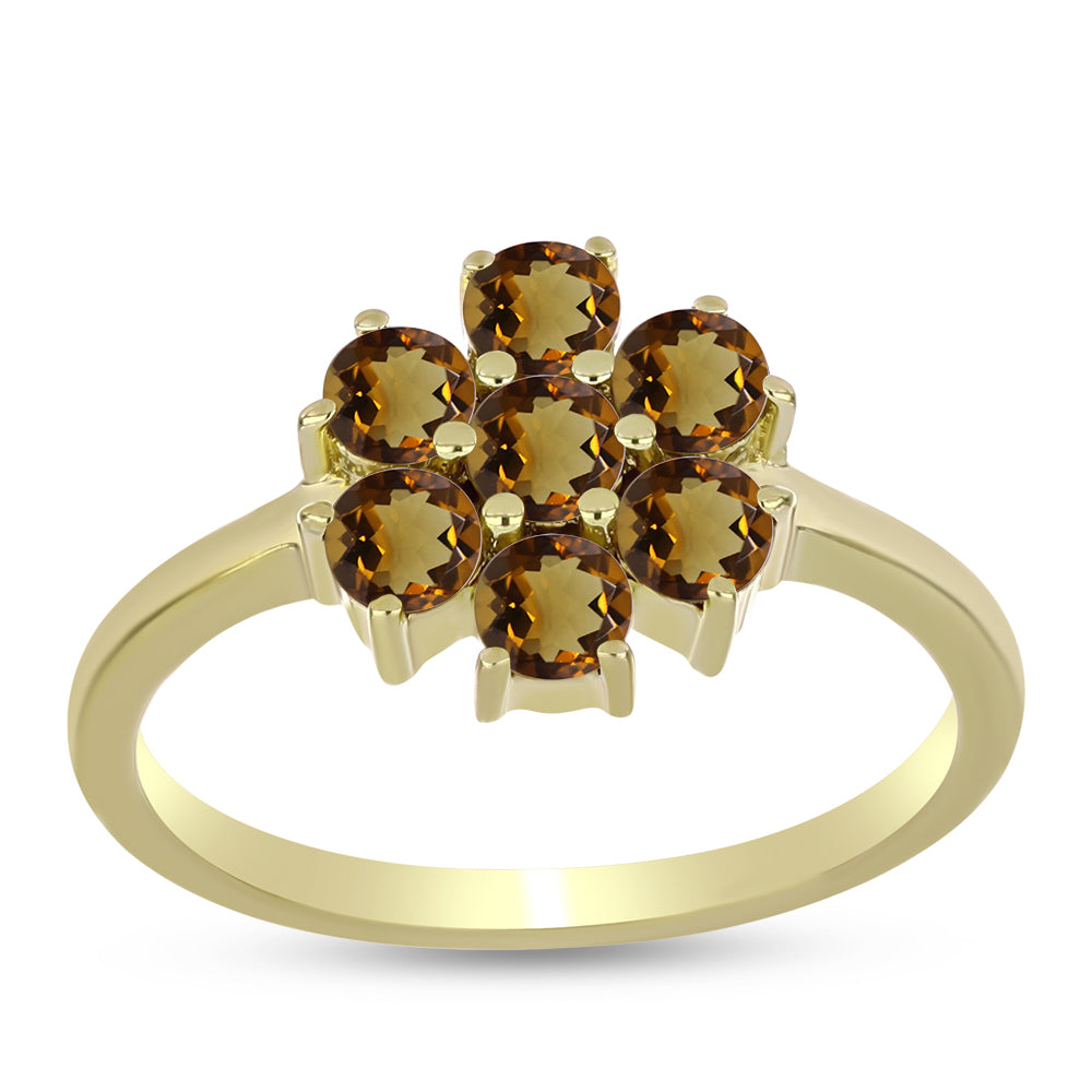 Anillo de Plata Bañada en Oro con Cuarzo Coñac