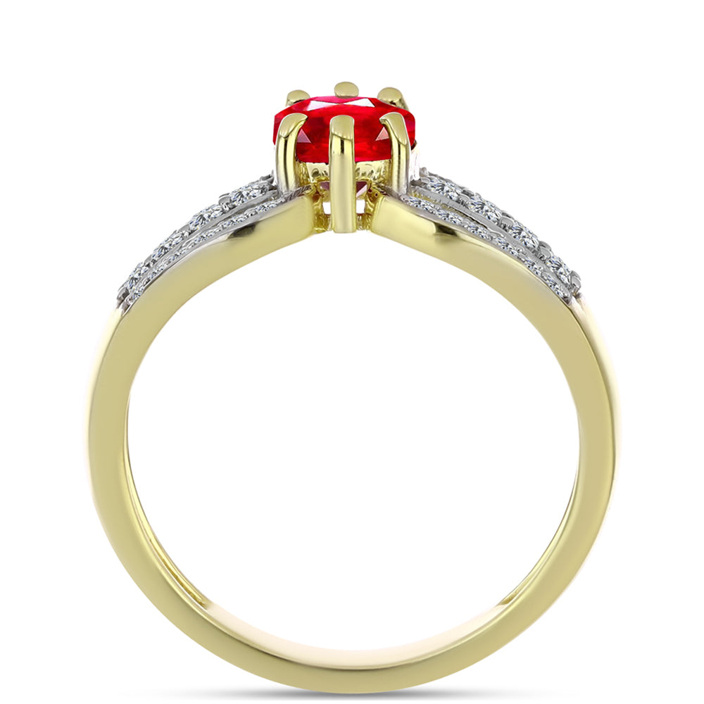 Anillo de Plata Bañada en Oro con Ágata Roja y Topacio Blanco