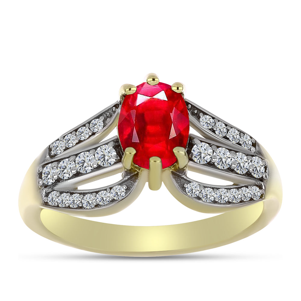 Anillo de Plata Bañada en Oro con Ágata Roja y Topacio Blanco 3 