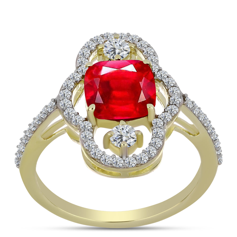 Anillo de Plata Bañada en Oro con Ágata Roja y Topacio Blanco