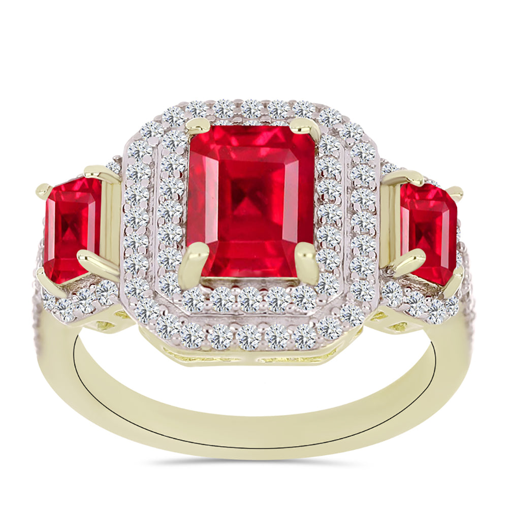 Anillo de Plata Bañada en Oro con Ágata Roja y Topacio Blanco